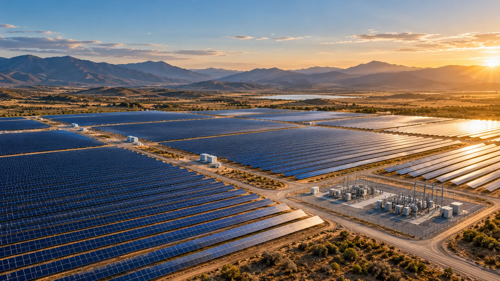 Aerial view of a utility-scale solar PV project